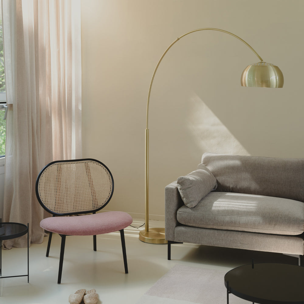 Product photograph of Zuiver Metal Bow Floor Lamp In Brass Brass from Olivia's.