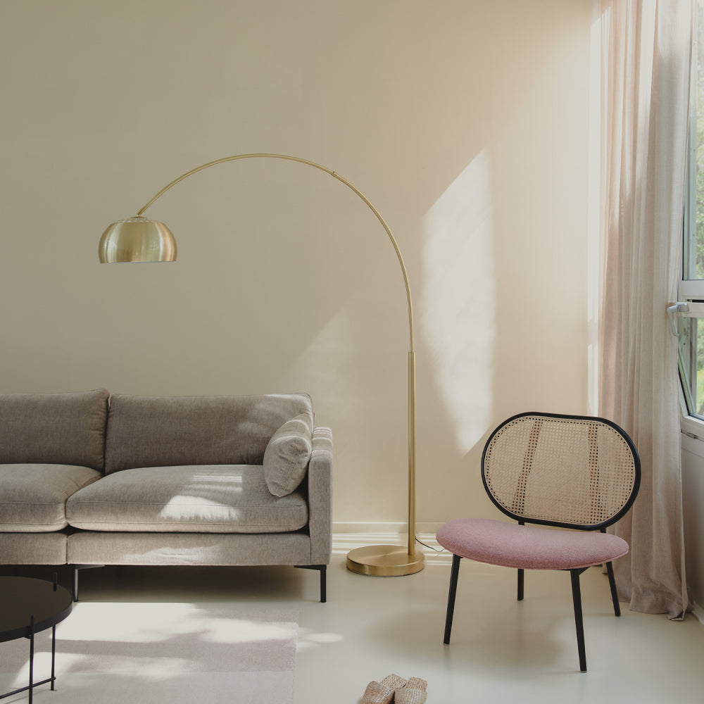 Product photograph of Zuiver Metal Bow Floor Lamp In Brass Brass from Olivia's.