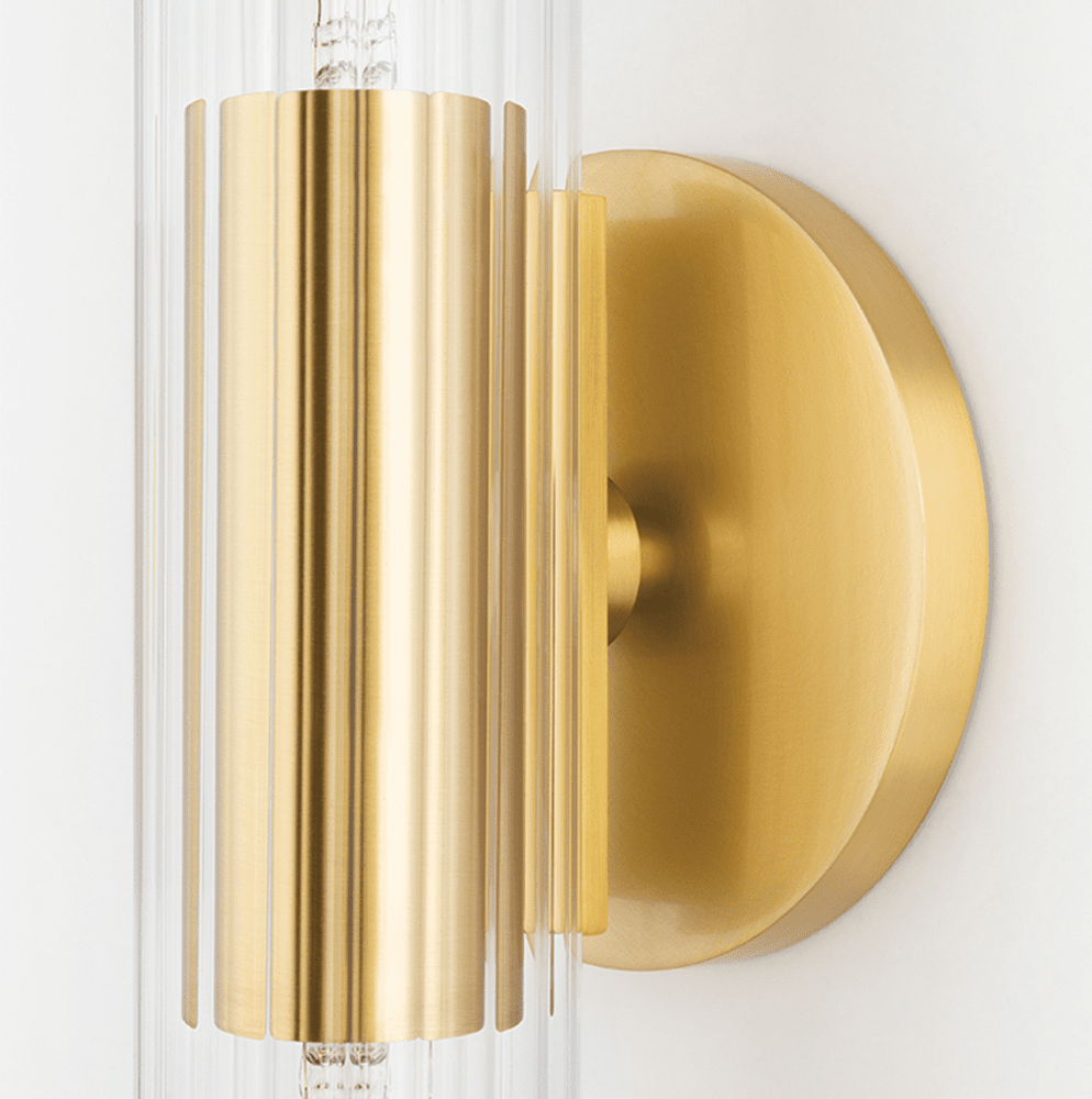 Product photograph of Hudson Valley Lighting Cecily Steel 2 Light Large Wall Sconce Aged Brass from Olivia's.