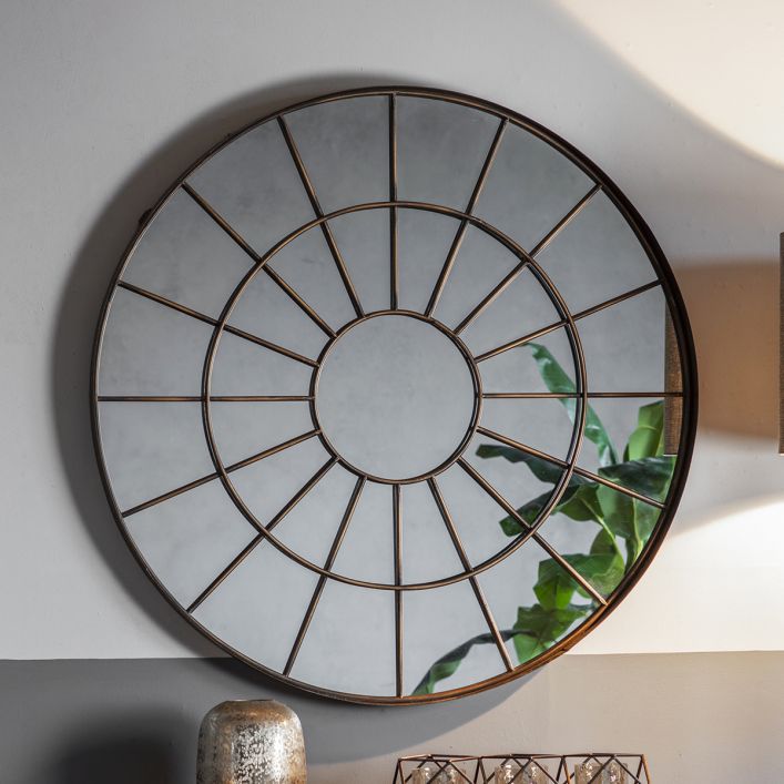 Product photograph of Gallery Interiors Battersea Industrial Round Window Pane Mirror from Olivia's.