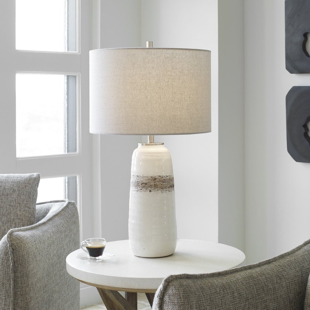 Product photograph of Uttermost Comanche White Crackle Table Lamp from Olivia's.