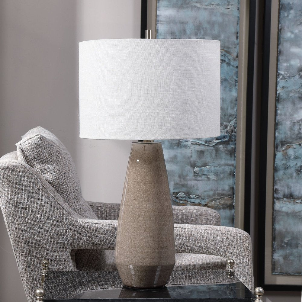 Product photograph of Uttermost Volterra Taupe-gray Table Lamp from Olivia's.