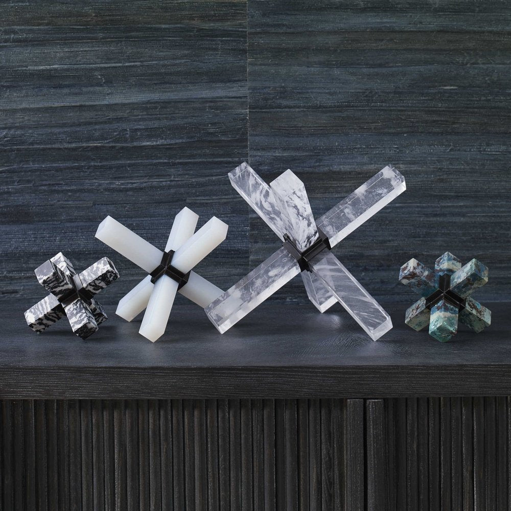 Product photograph of Uttermost Black Label Double Cross Sculpture - Opaline Crystal from Olivia's.