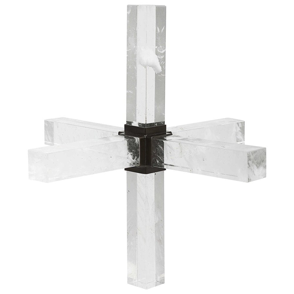 Product photograph of Uttermost Black Label Double Cross Sculpture - Faux Quartz Crystal from Olivia's.