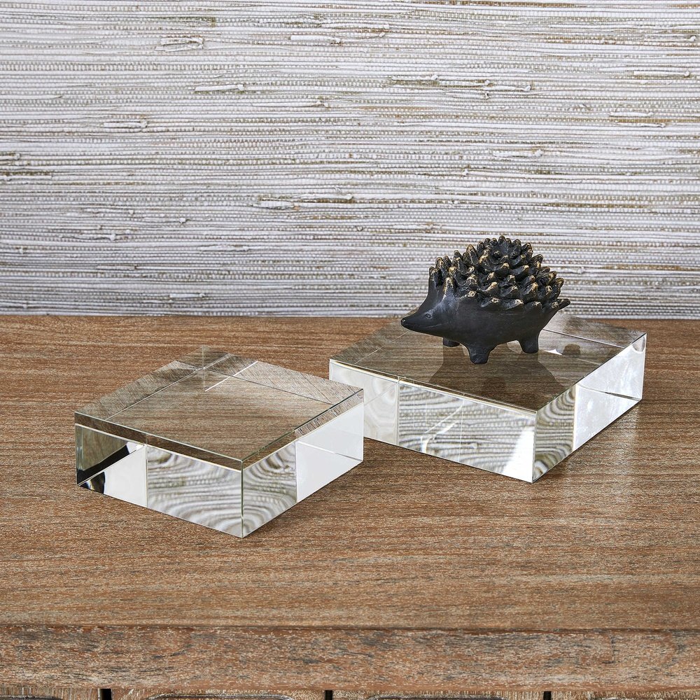 Product photograph of Uttermost Black Label Square Risers Sculptures - Set Of 2 - Crystal from Olivia's.