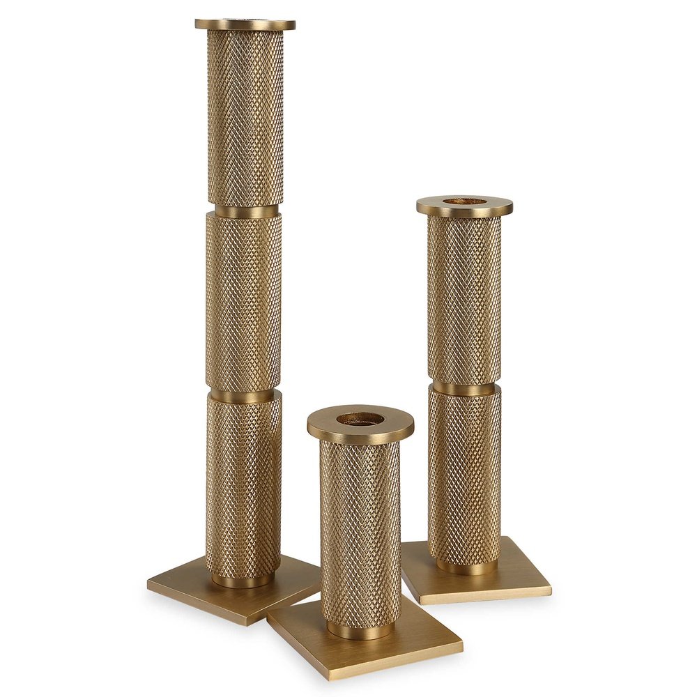 Product photograph of Uttermost Black Label Knurled Taper Candleholders - Set Of 3 from Olivia's.