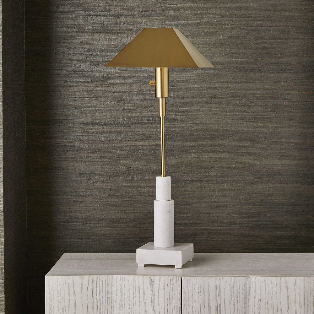 Product photograph of Uttermost Black Label Telescope Buffet Lamp In White Marble Brass from Olivia's.