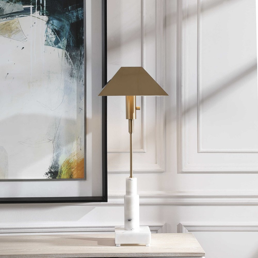Product photograph of Uttermost Black Label Telescope Buffet Lamp In White Marble Brass from Olivia's.