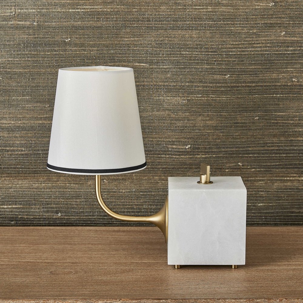 Product photograph of Uttermost Black Label Blockhead Gooseneck Mini Lamp - Satin Brass from Olivia's.