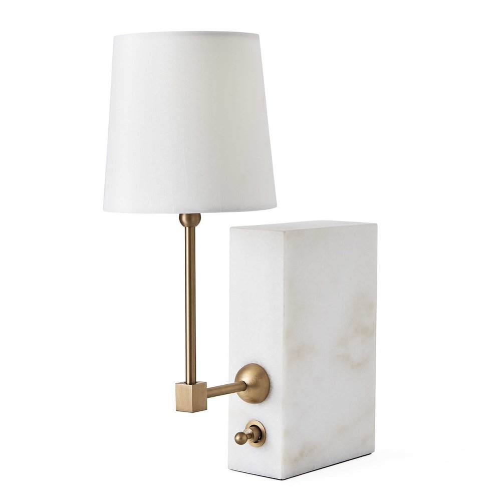 Product photograph of Uttermost Black Label On A Shelf Mini Lamp - White Marble Brass from Olivia's