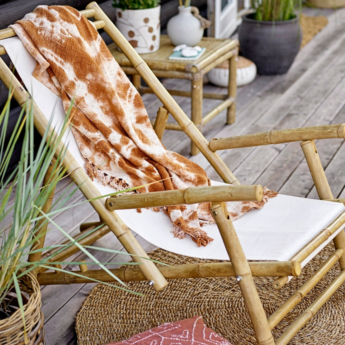 Product photograph of Bloomingville Outdoor Korfu Bamboo Deck Chair In Natural from Olivia's.