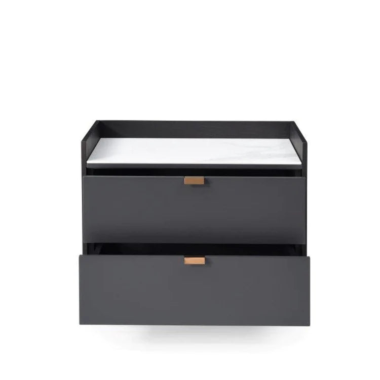 Product photograph of Tommy Franks Saviour Bedside Table In White Marble Anthracite Grey Wash Oak from Olivia's.