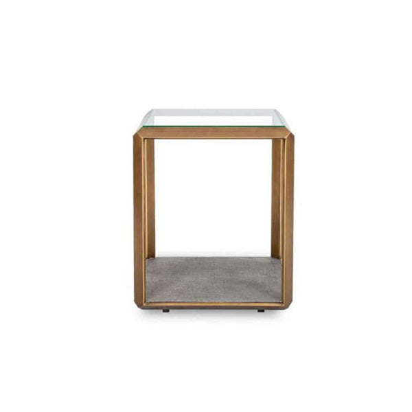 Product photograph of Di Designs Elmley End Table - Antique Brass Faux Shagreen from Olivia's.