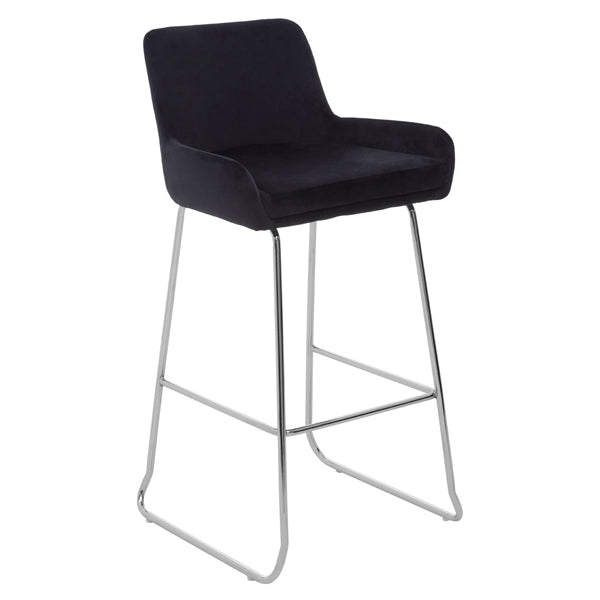 Olivias Tara Bar Chair Low Arms In Black Velvet Chrome Finish