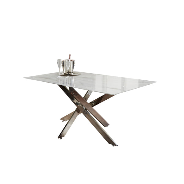 Product photograph of Native Home Marble Glass Silver Rectangle 4 Seater Dining Table Silver Twist Rectangle from Olivia's