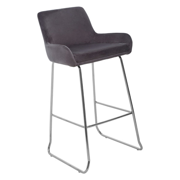 Olivias Tara Bar Chair In Grey Velvet Chrome Finish