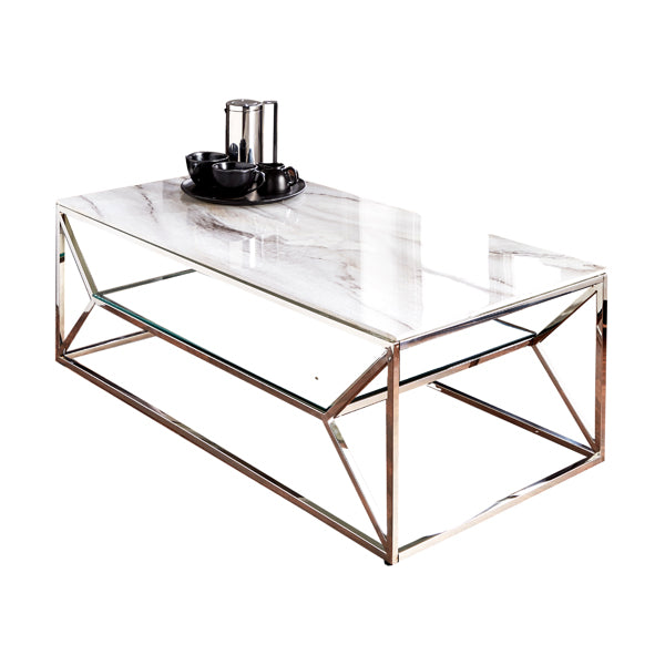 Native Home Coffee Table Marble Glass Silver Silver Small