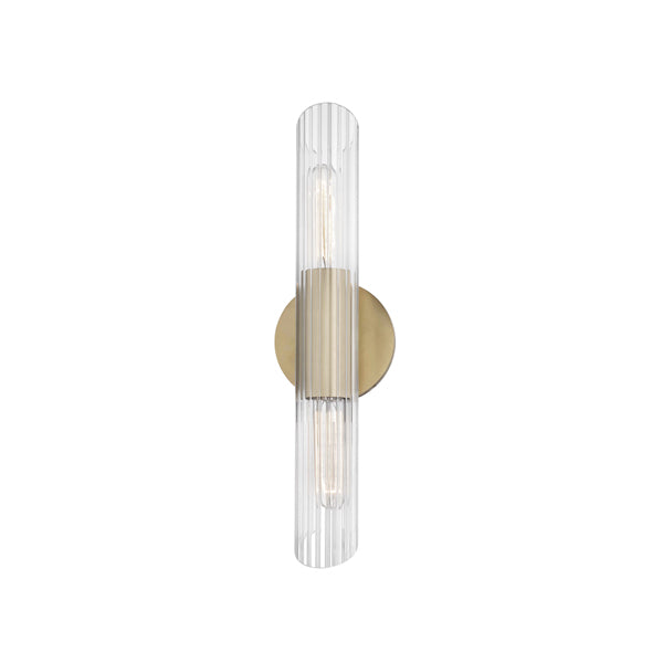 Product photograph of Hudson Valley Lighting Cecily Steel 2 Light Small Wall Sconce Aged Brass from Olivia's