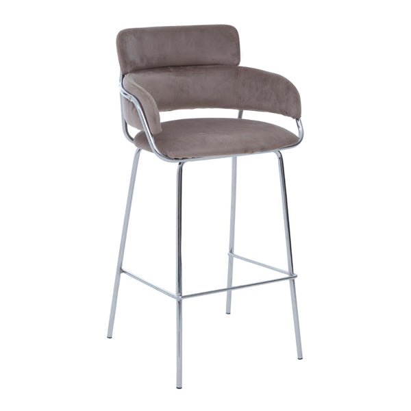 Olivias Tara Bar Chair Low Back And Armrests Mink Velvet Chrome Finish