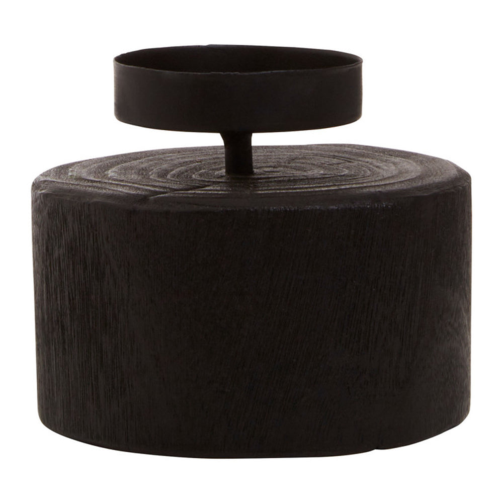 Product photograph of Olivia S Wooden Black Candle Holder Small from Olivia's
