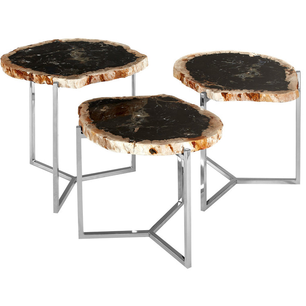 Olivia S Set Of 3 Dark Petrified Wood Side Tables
