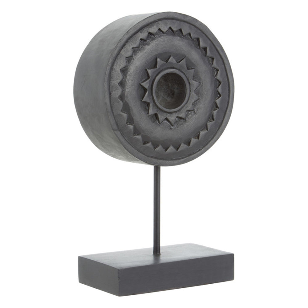 Product photograph of Olivia S Black Wooden Disc Sculpture Small from Olivia's