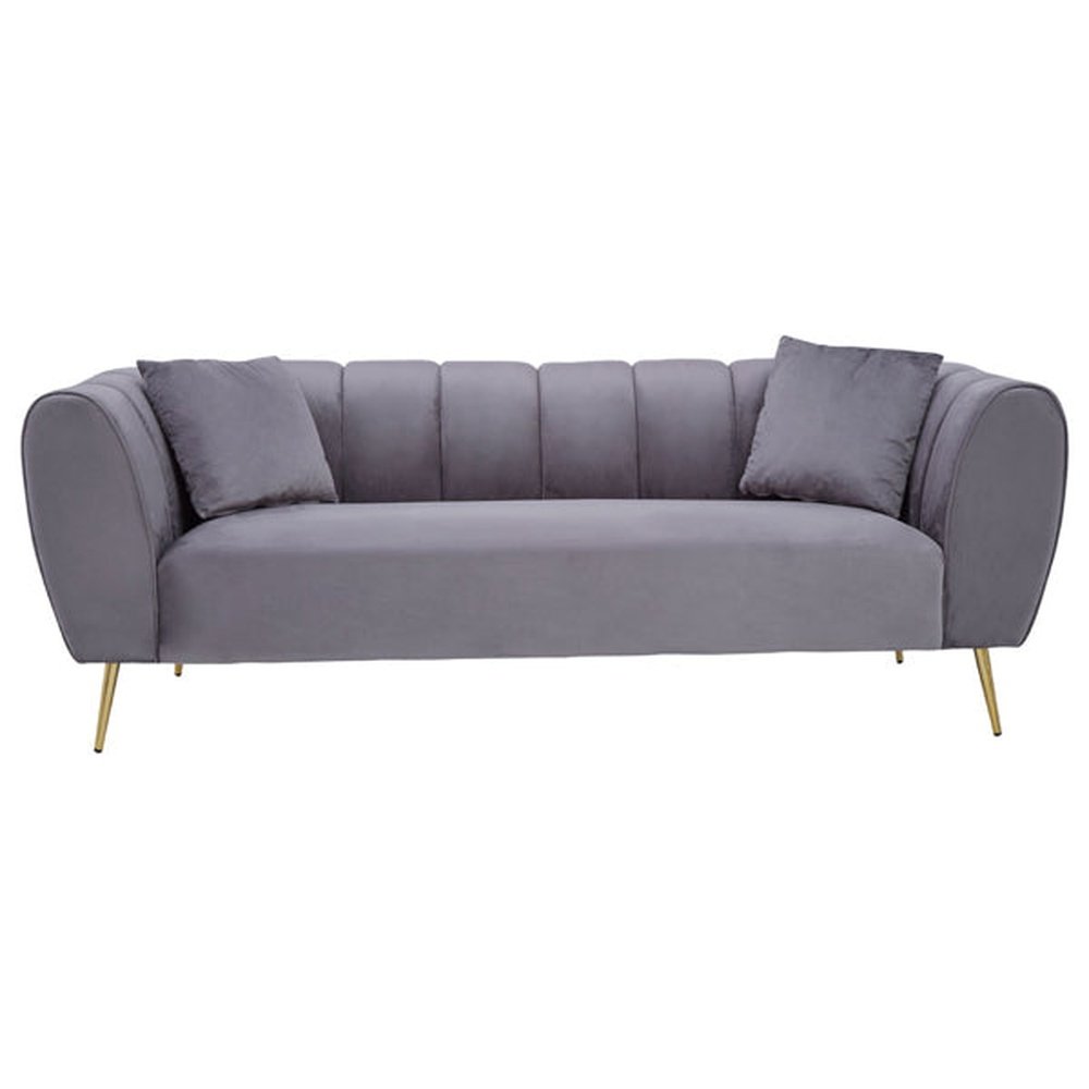 Olivias Flora 3 Seater Sofa In Grey Velvet With Gold Metal Legs