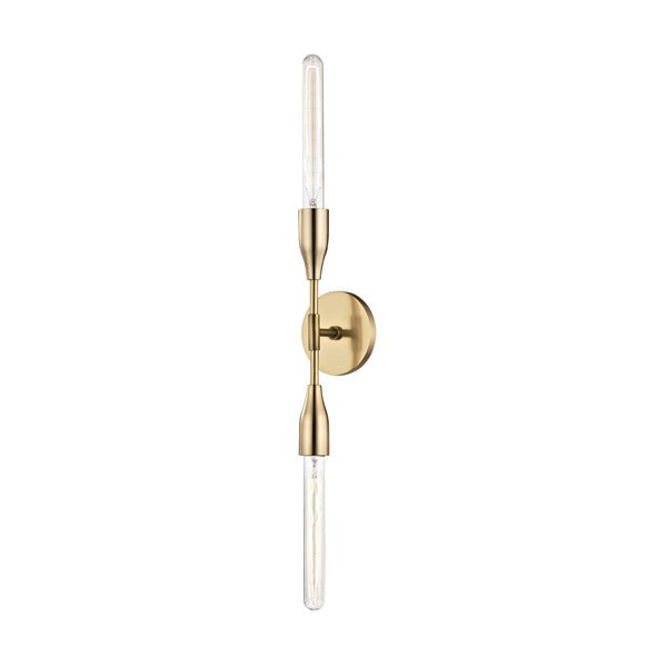 Product photograph of Hudson Valley Lighting Tara Steel 2 Light Wall Sconce In Aged Brass from Olivia's