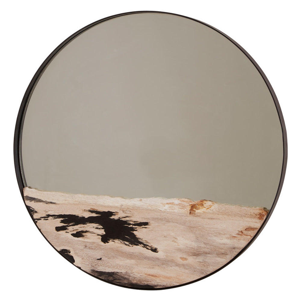 Olivias Raven Petrified Wood Small Round Mirror