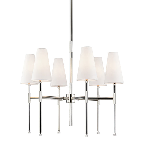 Product photograph of Hudson Valley Lighting Bowery Brass 6 Light Chandelier 3728-pn-ce from Olivia's