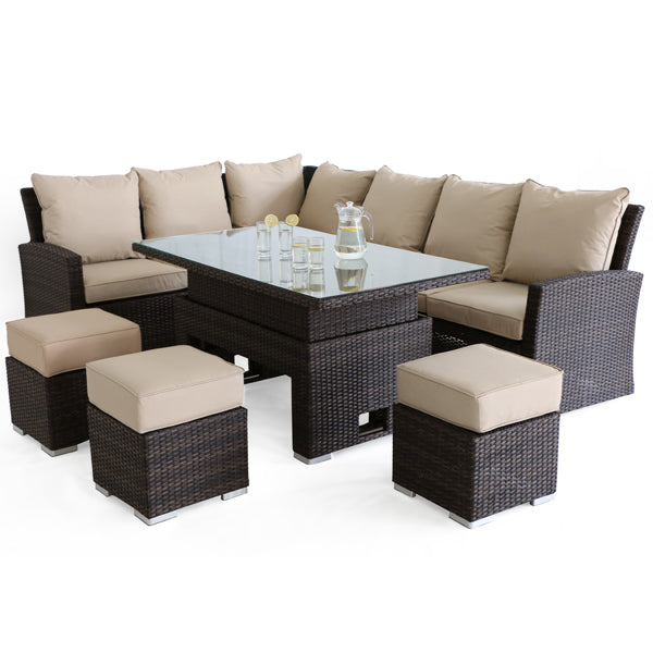 Maze Rattan Kingston Brown Corner Outdoor Dining Set With Rising Table