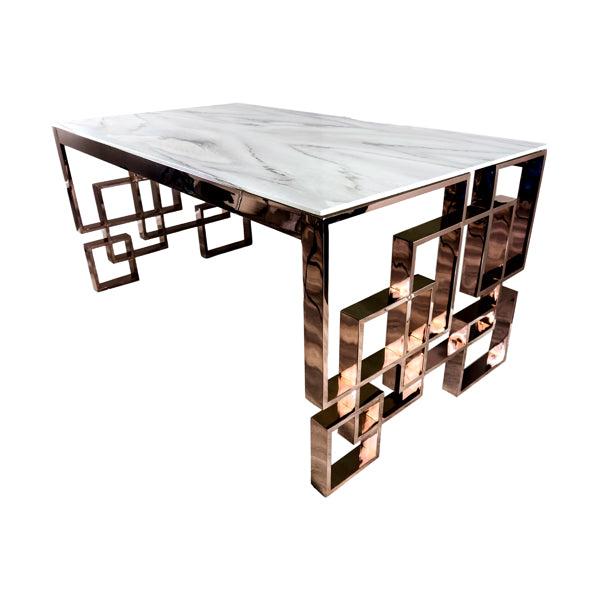 Native Home Dining Table Marble Glass Rose Goldlayered Rose Gold Layered Rectangle