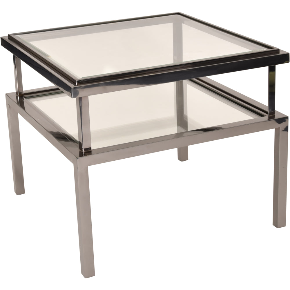 Product photograph of Libra Midnight Mayfair Collection - Belgravia Stainless Steel And Glass Side Table from Olivia's