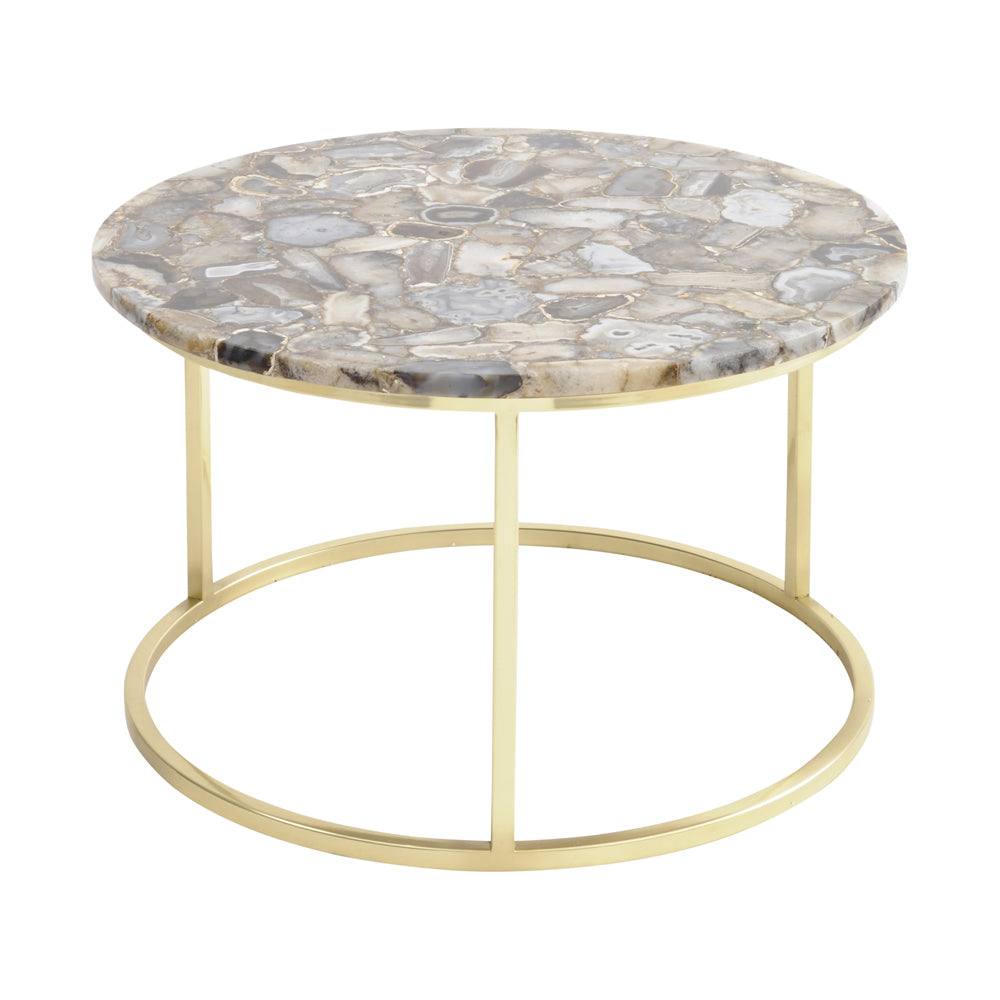 Libra Agate Round Coffee Table On Brass Frame