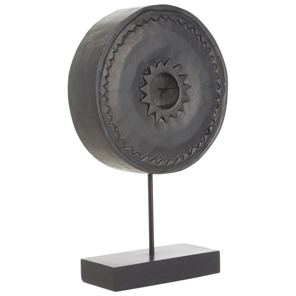 Product photograph of Olivia S Black Wooden Disc Sculpture Large from Olivia's