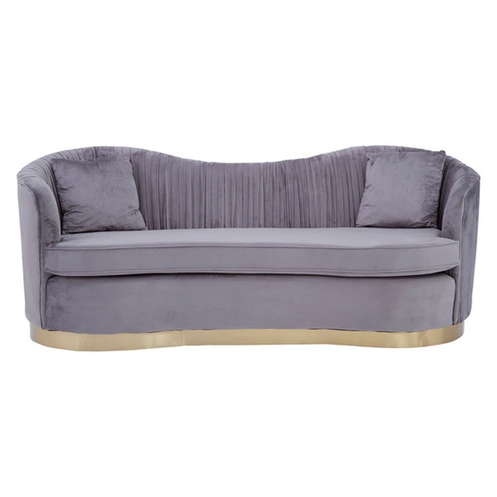 Olivias Fleur 3 Seater Sofa Gold Metal Base Velvet Grey