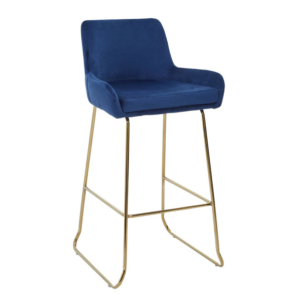 Olivias Tara Bar Chair Low Arms In Blue Velvet Gold Finish Blue