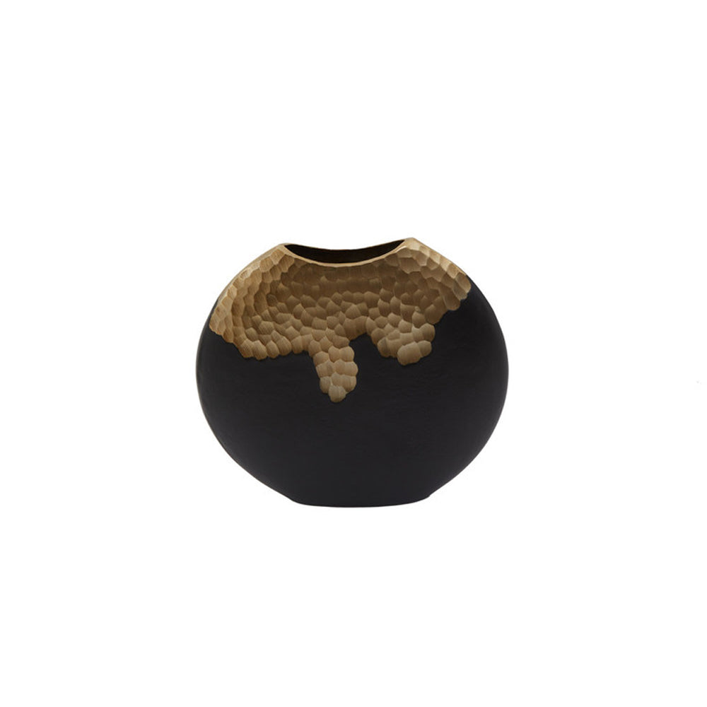 Product photograph of Olivia S Luxe Collection - Black And Gold Round Dimpled Vase Small from Olivia's