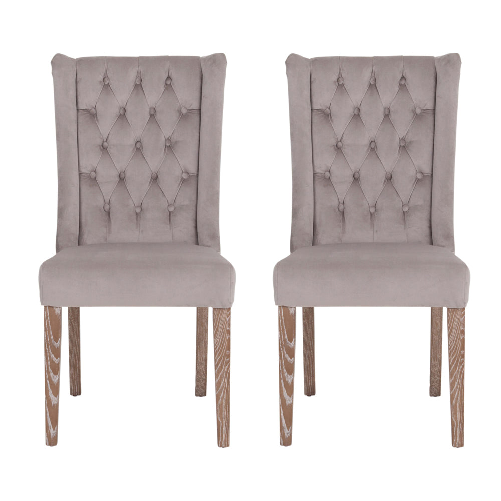Libra Pair Of Richmond Stone Velvet Button Back Dining Chairs