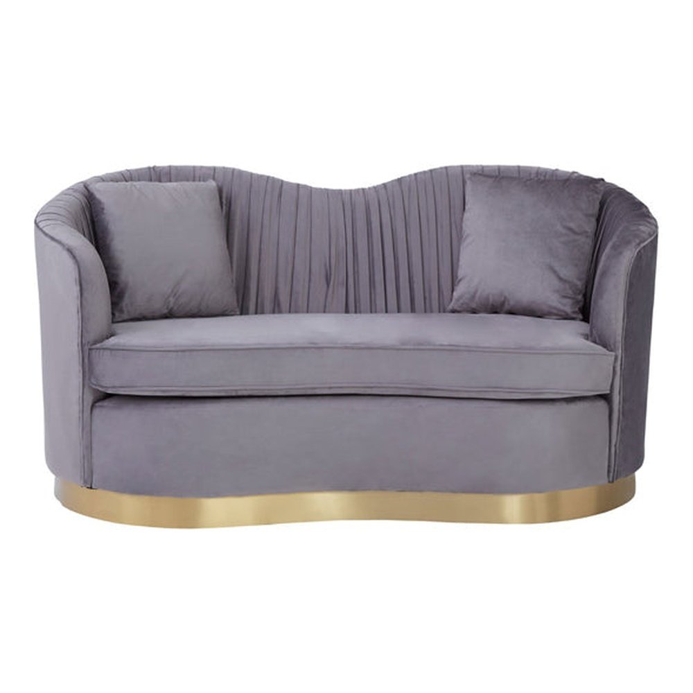 Olivias Fleur 2 Seater Sofa Gold Metal Base Velvet Grey