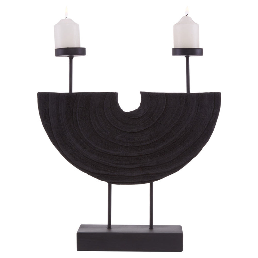 Product photograph of Olivia S Wooden Black 2 Candle Holder from Olivia's