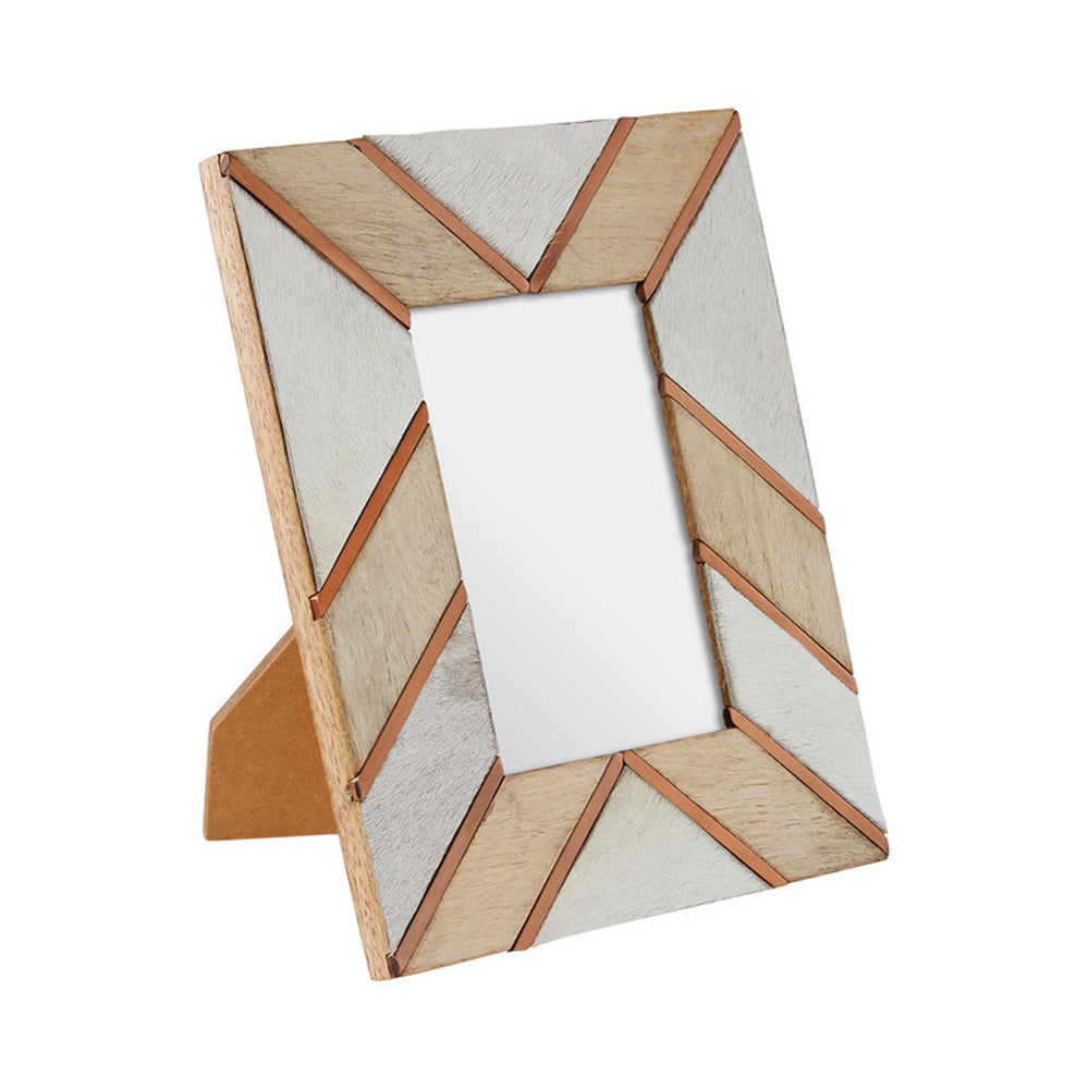 Product photograph of Olivia S Cowhide And Mango Wood Photo Frame 4x6 from Olivia's
