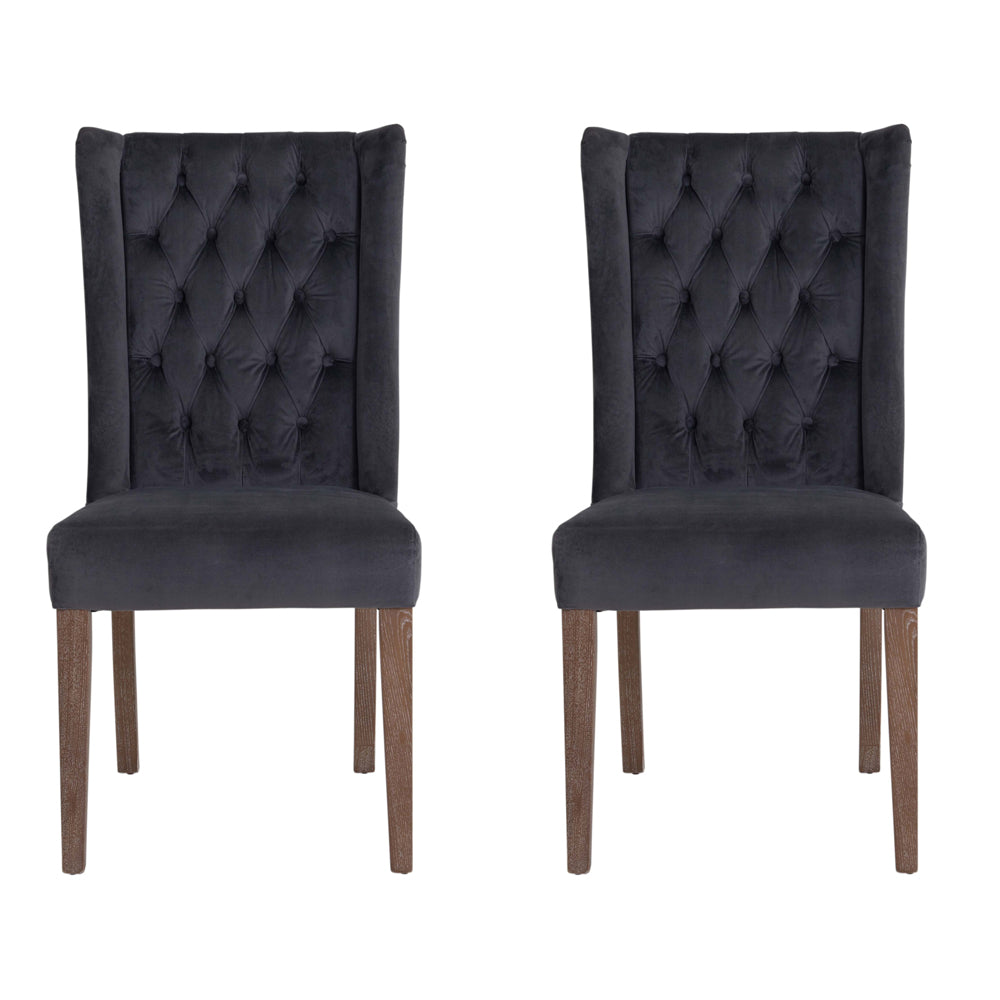 Libra Pair Of Richmond Grey Velvet Buttonback Dining Chair