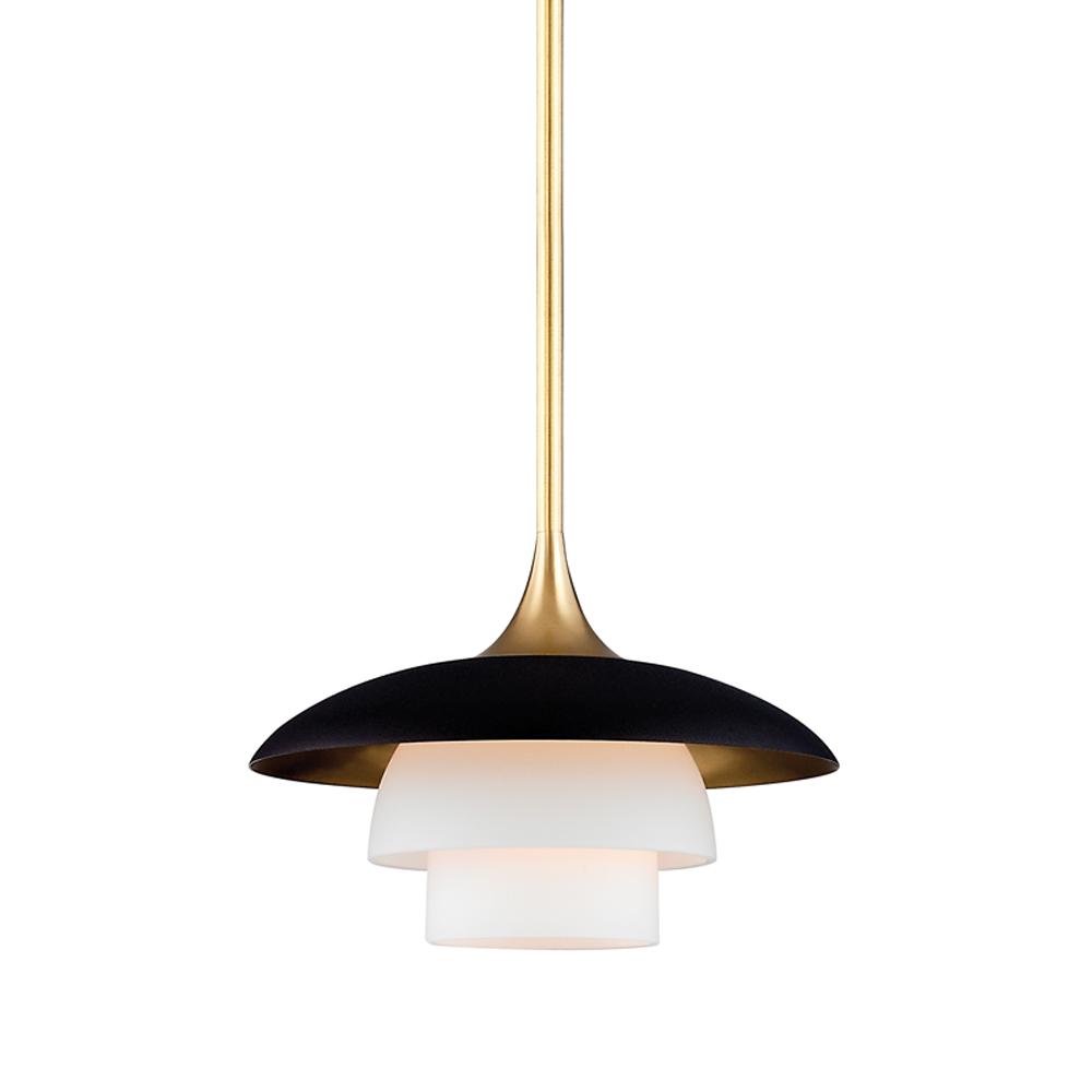 Product photograph of Hudson Valley Lighting Barron Brass Base And Opal Acid Etched Shade Pendant Outlet from Olivia's