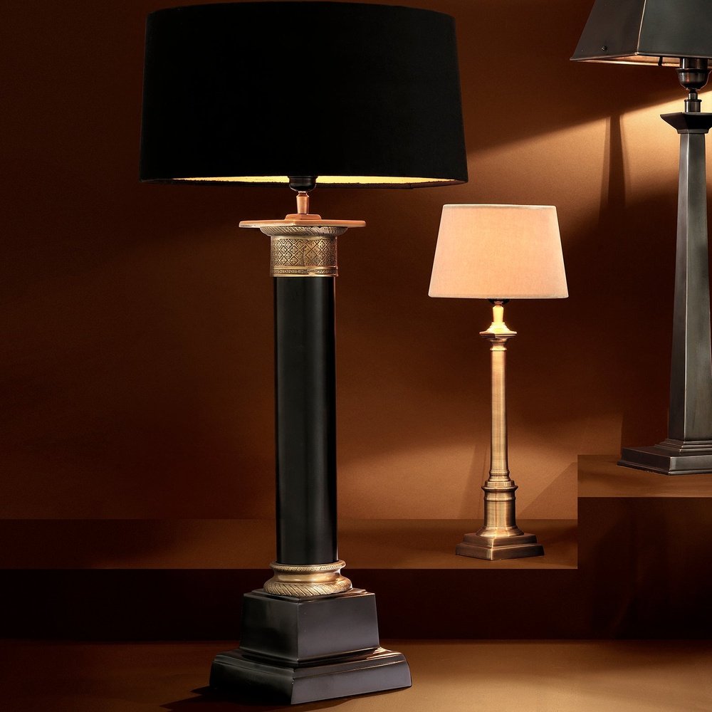 Eichholtz Table Lamp Monaco Black/Antique Brass Finish Incl Shade | Outlet