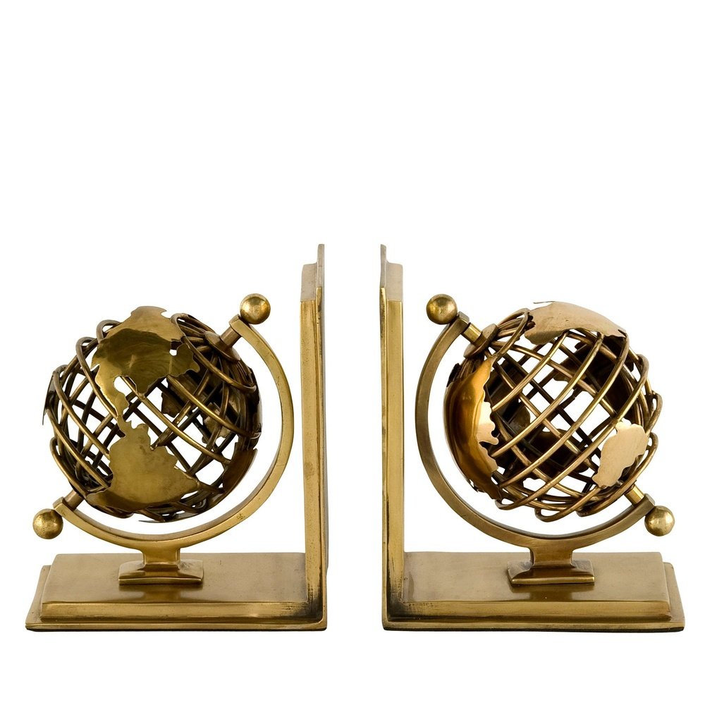 Product photograph of Eichholtz Set Of 2 Globe Bookend In Antique Brass Finish from Olivia's
