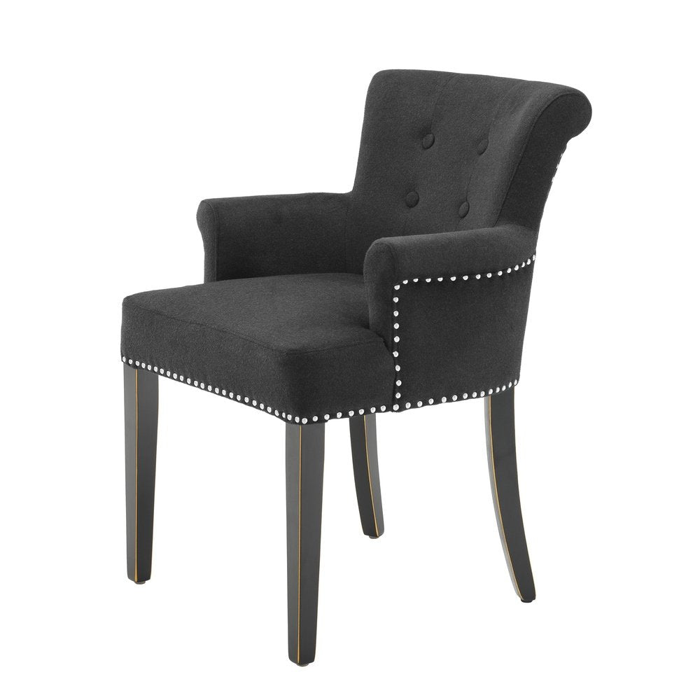 Product photograph of Eichholtz Key Largo Dining Chair Arm In Black Cashmere from Olivia's.