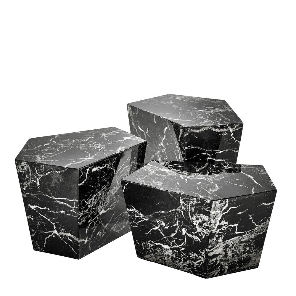 Product photograph of Eichholtz Set Of 3 Prudential Coffee Table Black Faux Marble from Olivia's