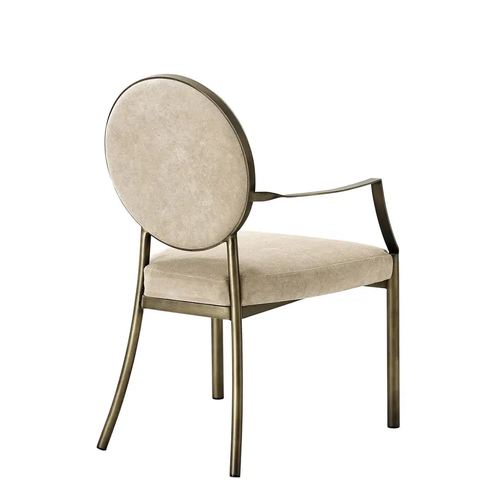 Eichholtz Scribe Dining Chair in Dark Brass Greige Velvet With Arm