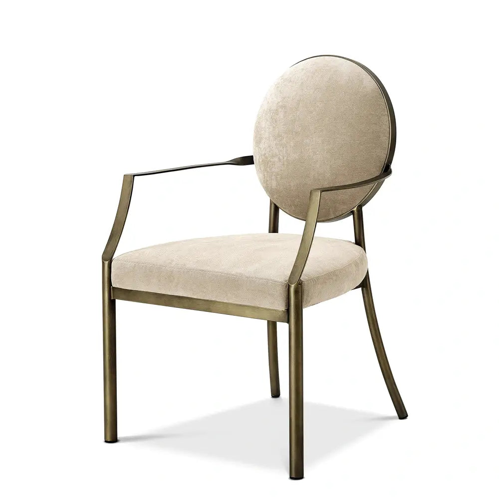 Eichholtz Scribe Dining Chair In Dark Brass Greige Velvet With Arm